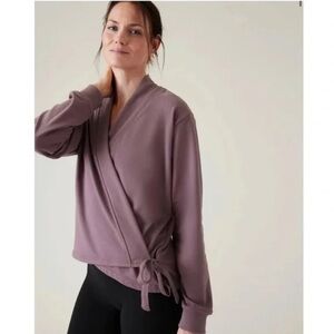 Athleta Retroterry Wrap Sweatshirt Damask Mauve XS Purple Tie Cardigan Yoga B